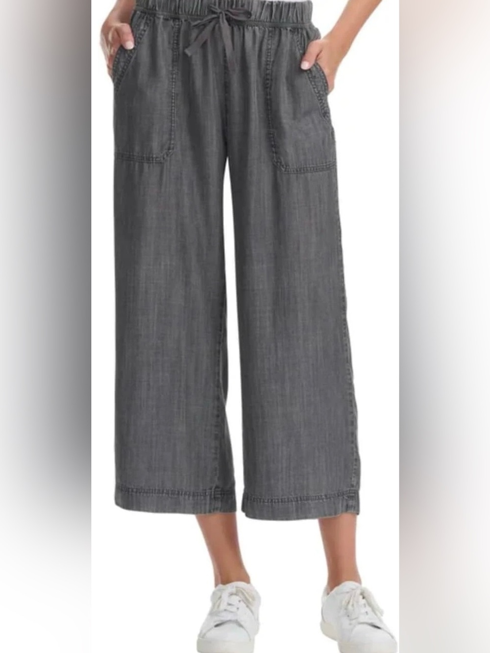 Splendid Gray Wide Crop Drawstring Jeans look